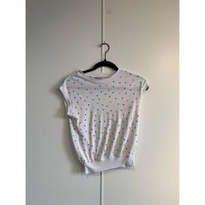 Vintage Jacques Moret Shirt Womens Small Multicolor Geometric Cap Sleeve 80s